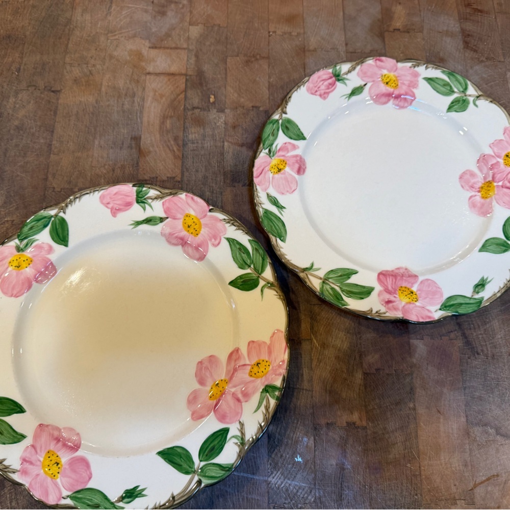 2 Vintage 1950’s Franciscan Desert Rose 10.5 Floral Dinner Plates Pink and Green